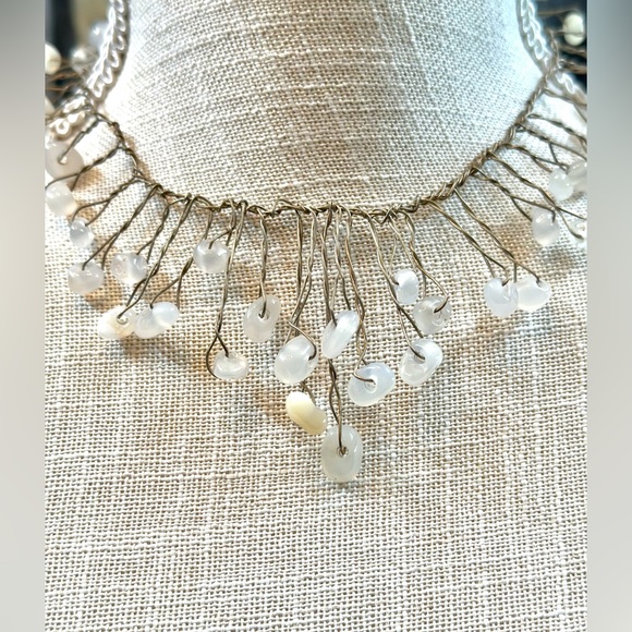 Handcrafted w wire choker necklace w clear Quartz stones Peru native made - Picture 3 of 6